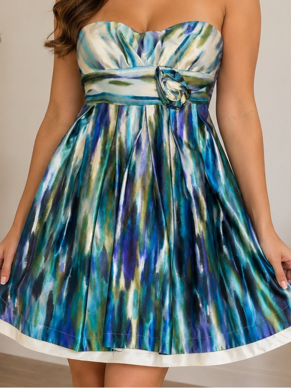 Teeze Me Multicolor Watercolor Strapless Dress teeze me size 5